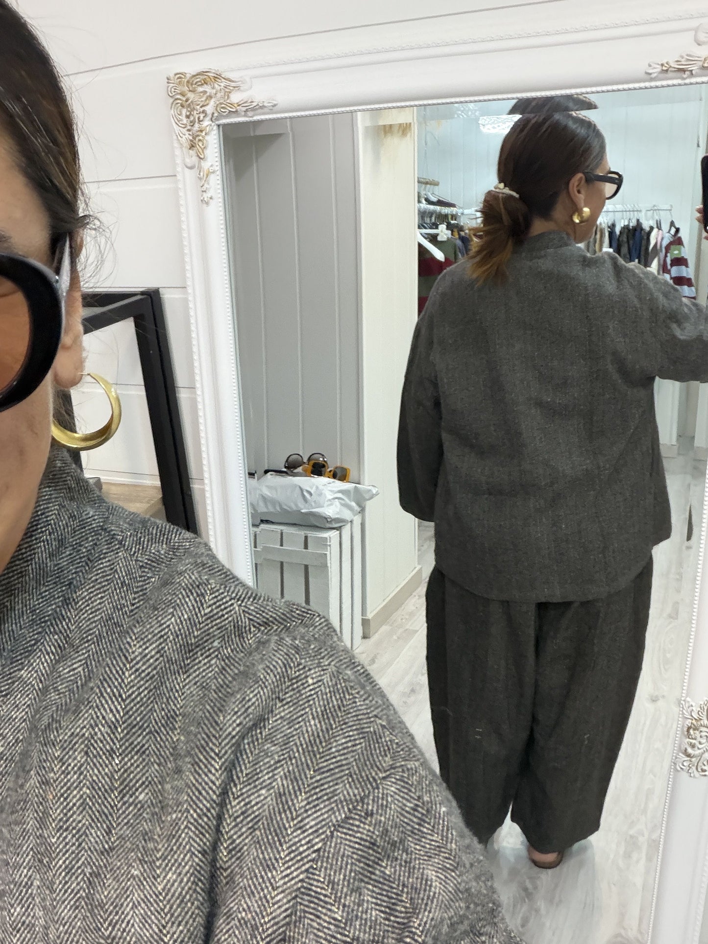 Conjunto Tweed y topos chaqueta reversible