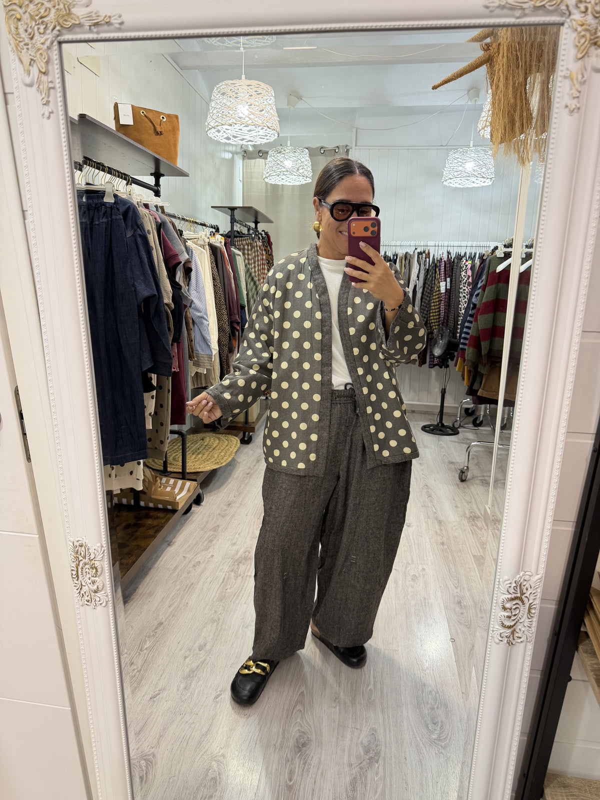 Conjunto Tweed y topos chaqueta reversible
