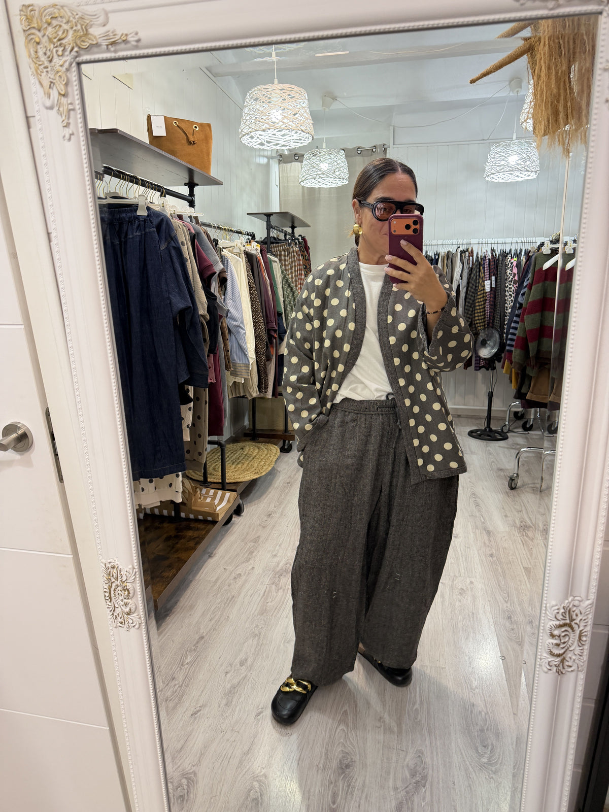 Conjunto Tweed y topos chaqueta reversible