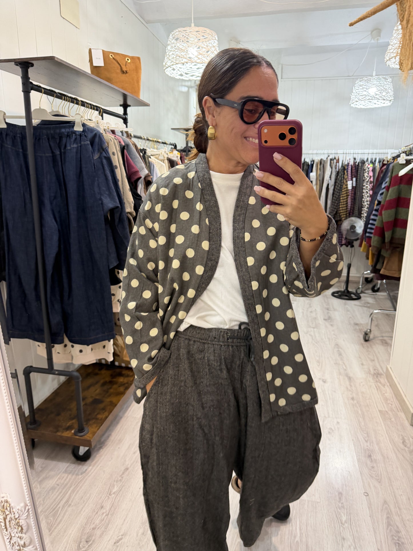 Conjunto Tweed y topos chaqueta reversible