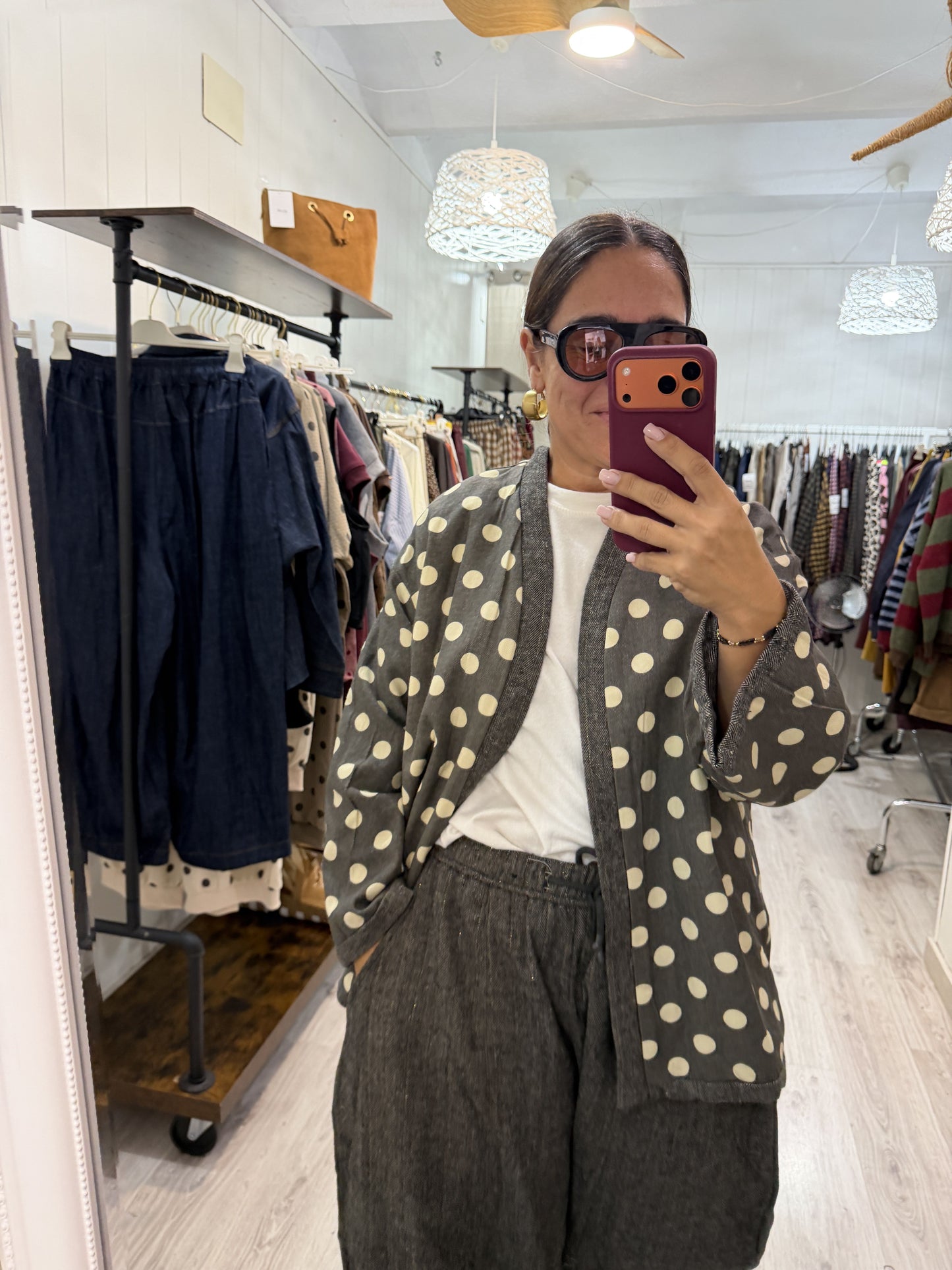 Conjunto Tweed y topos chaqueta reversible