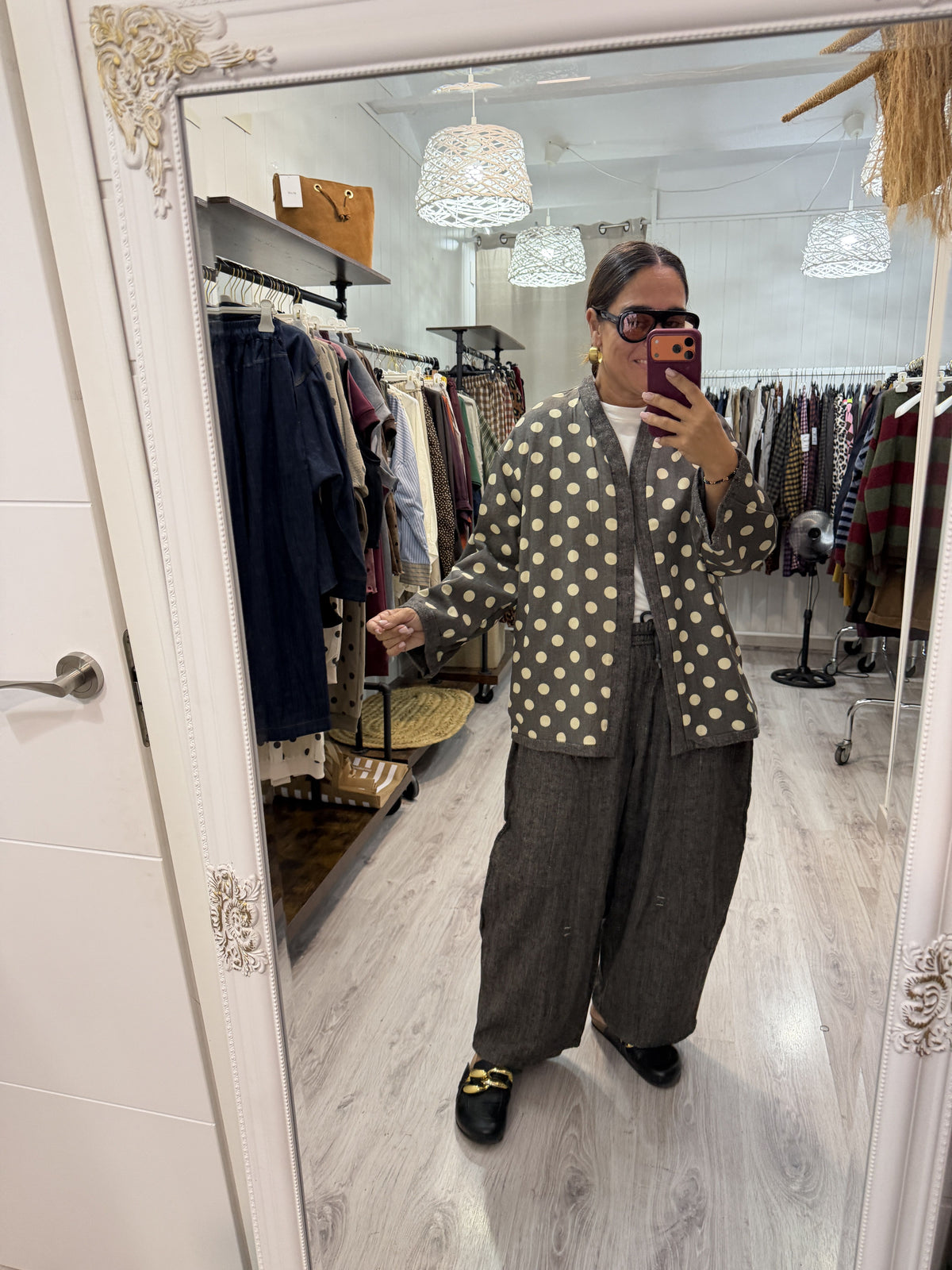 Conjunto Tweed y topos chaqueta reversible