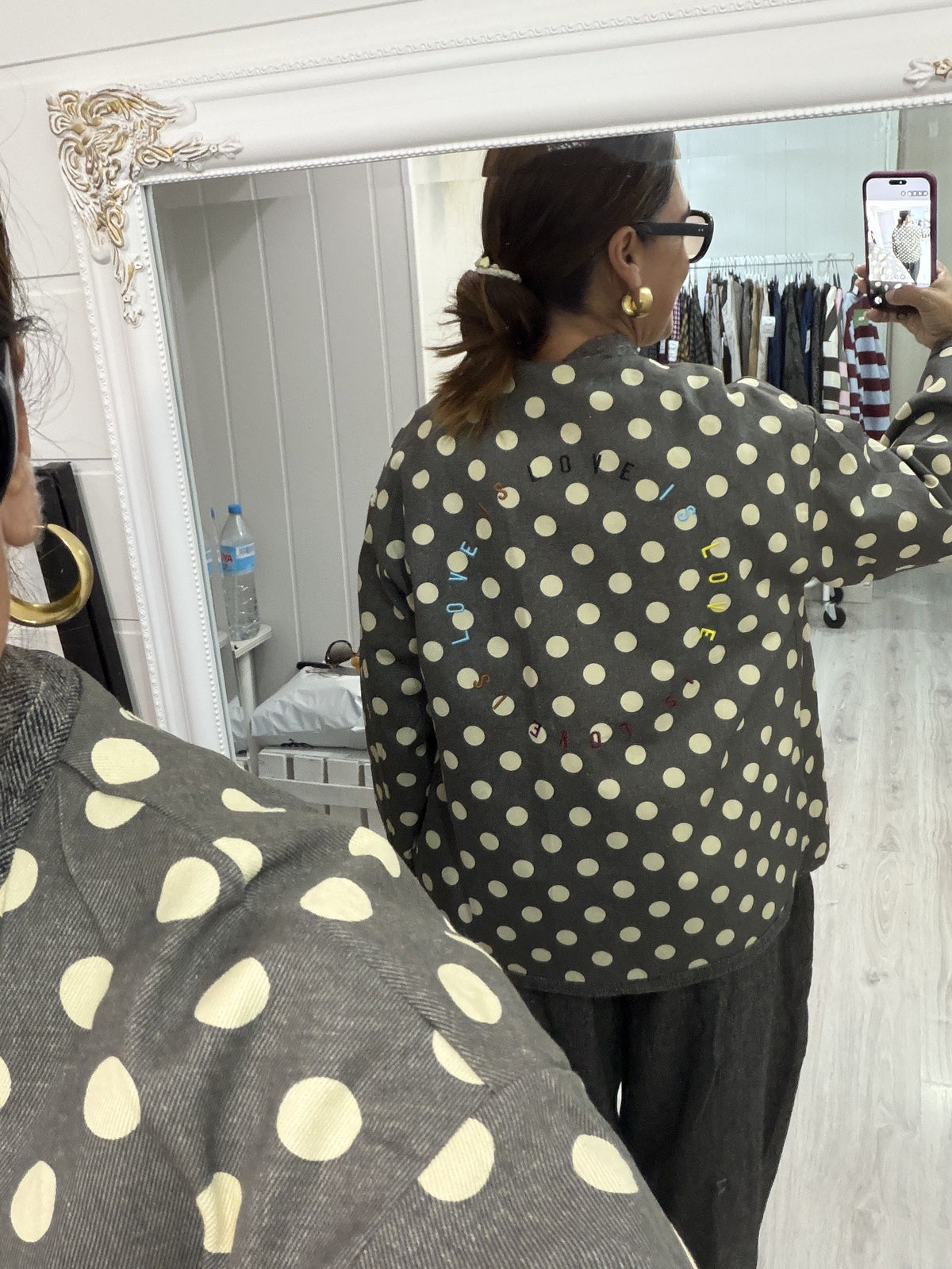 Conjunto Tweed y topos chaqueta reversible