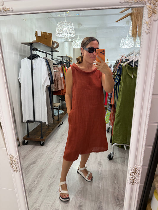 Vestido Lino cuello barco caldera