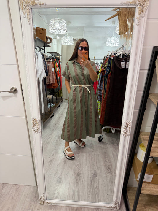 Vestido Rayas camisero kaki