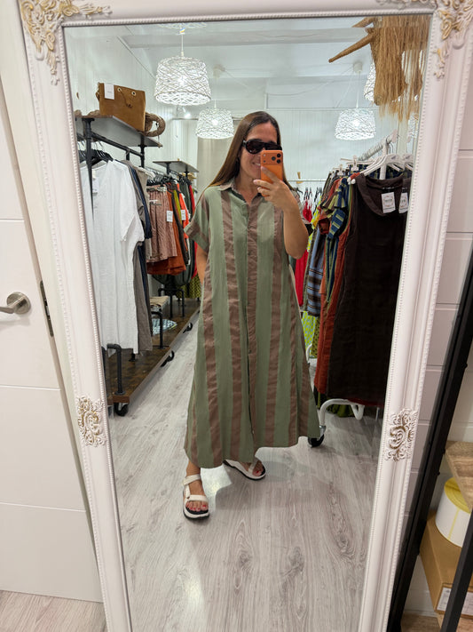 Vestido Rayas camisero kaki