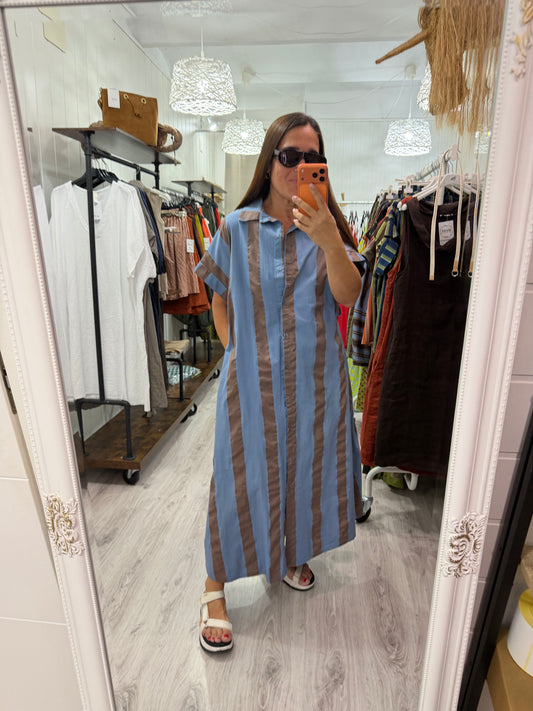 Vestido Rayas camisero azul