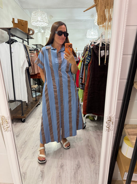 Vestido Rayas camisero azul