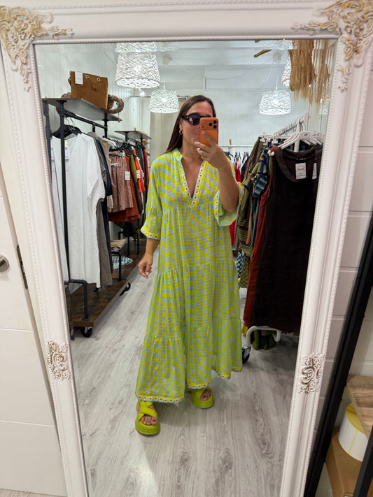 Vestido Damero boho fluor