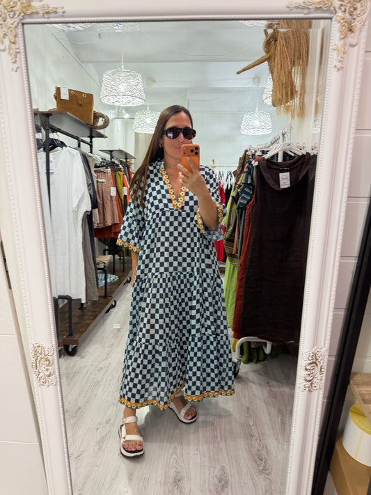 Vestido Damero boho azules