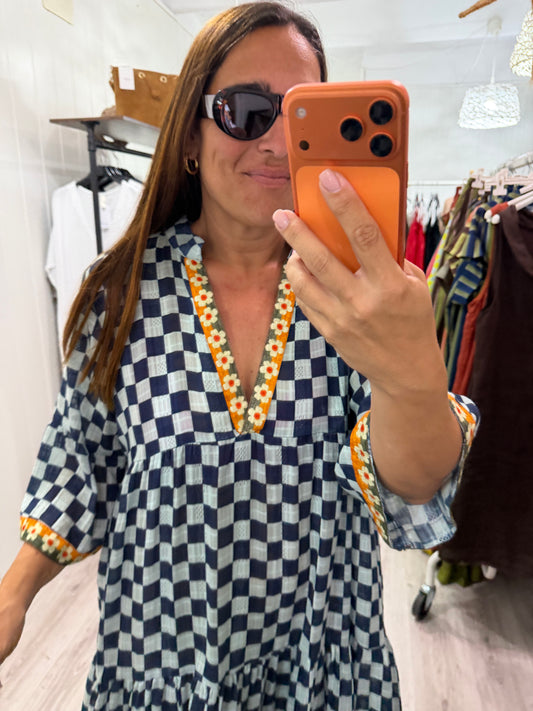 Vestido Damero boho azules