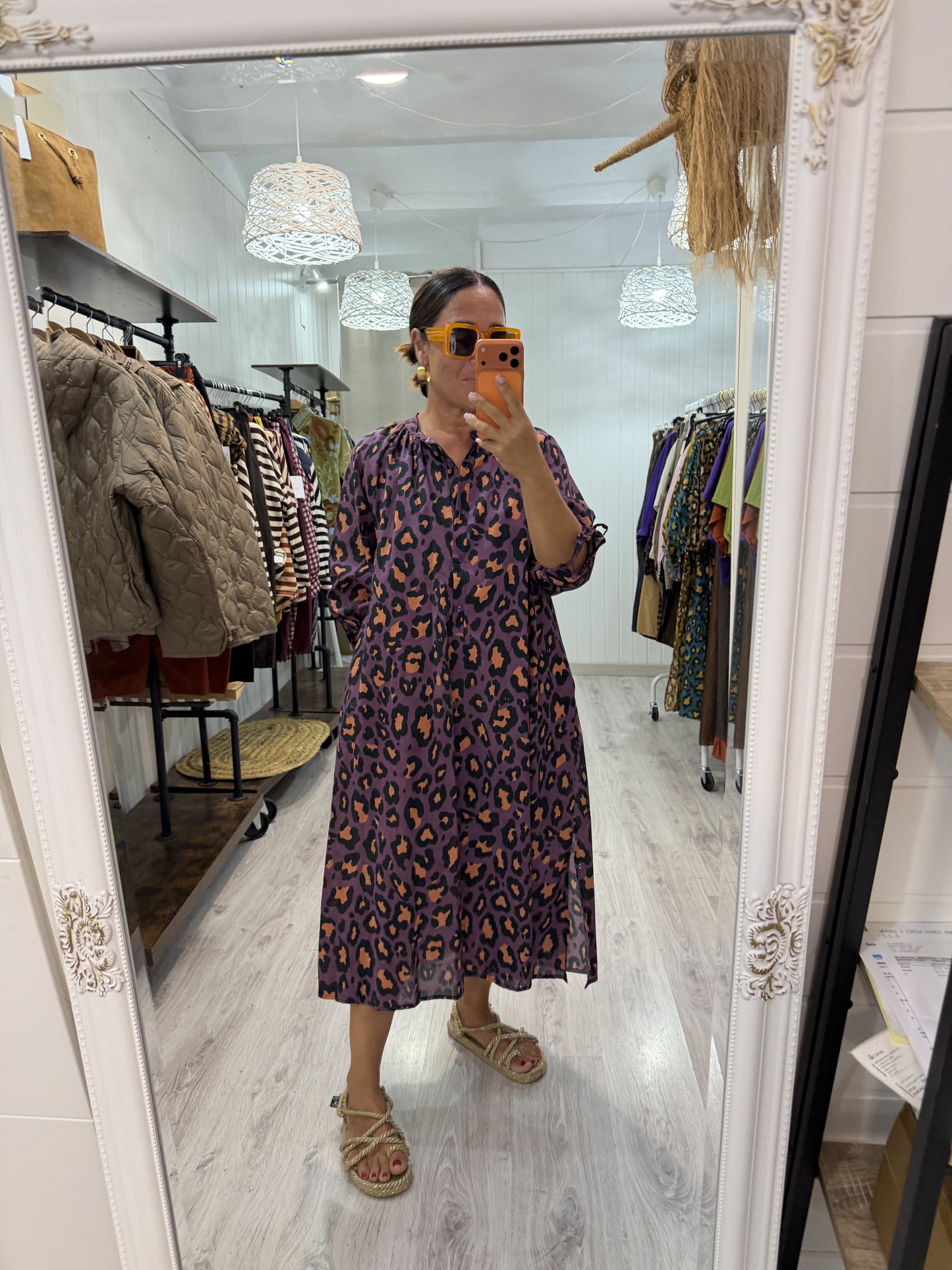 Vestido Leopardo contrastes lila y coral