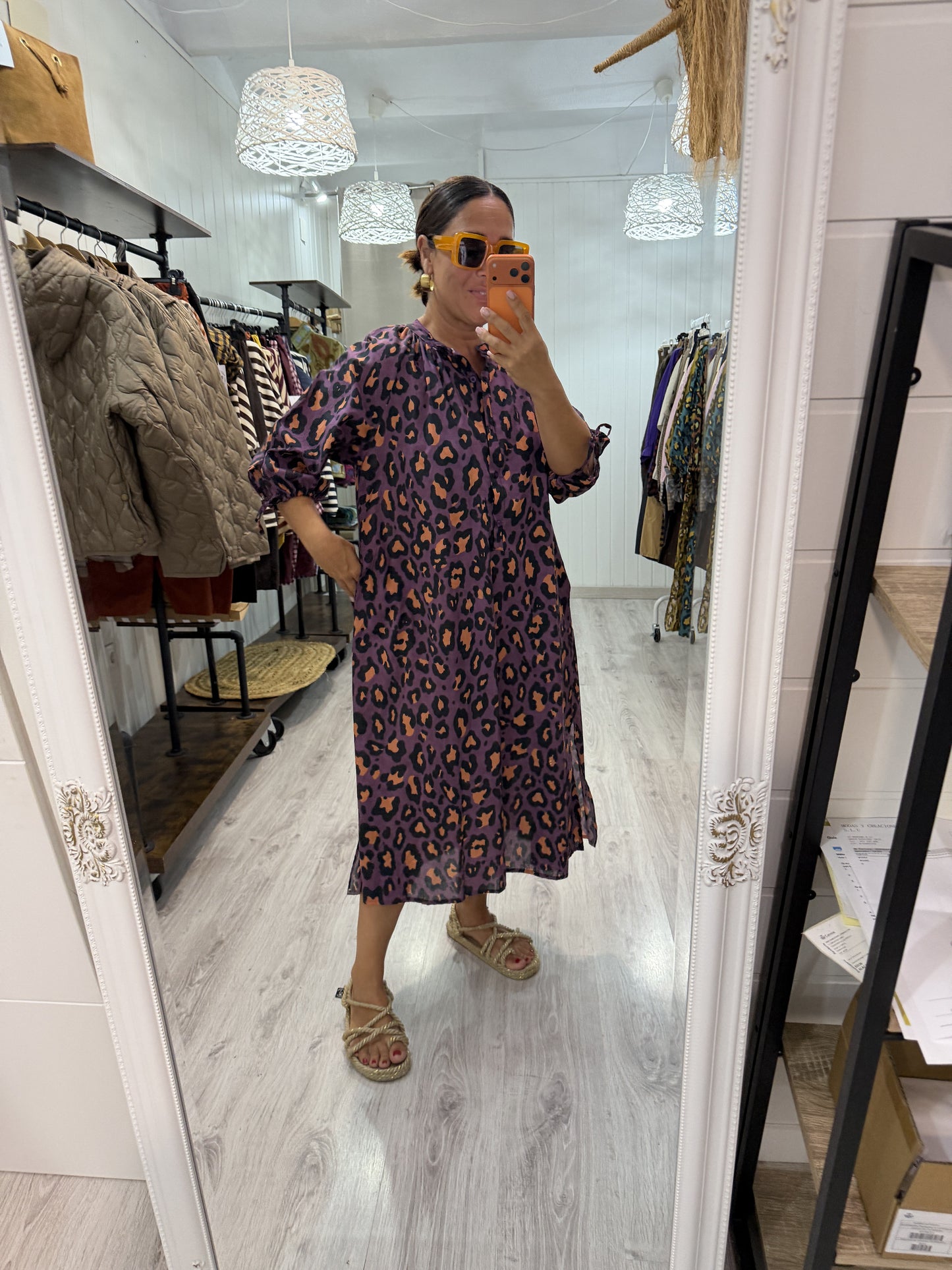 Vestido Leopardo contrastes lila y coral