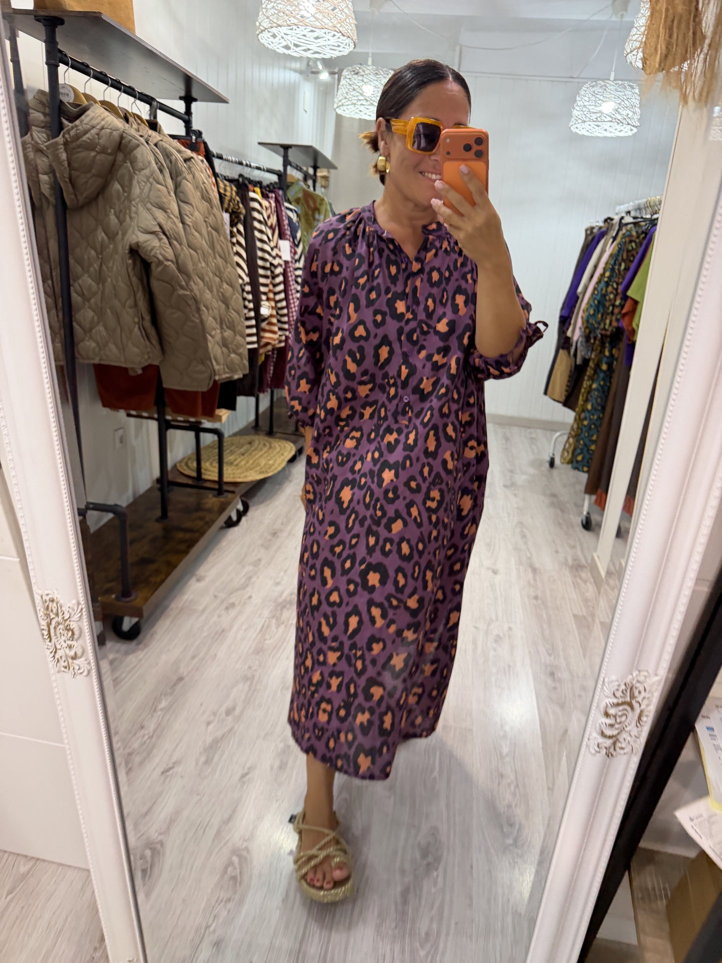 Vestido Leopardo contrastes lila y coral