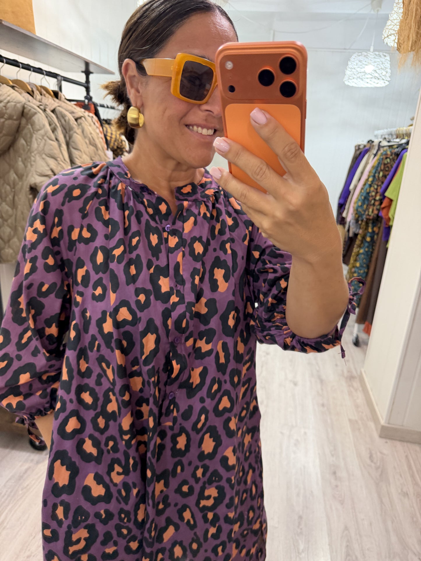 Vestido Leopardo contrastes lila y coral