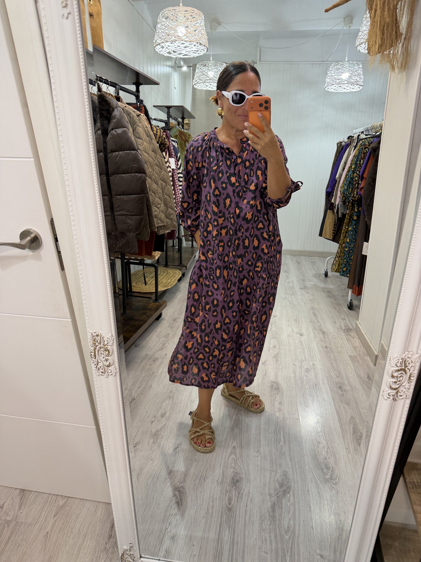 Vestido Leopardo contrastes lila y coral