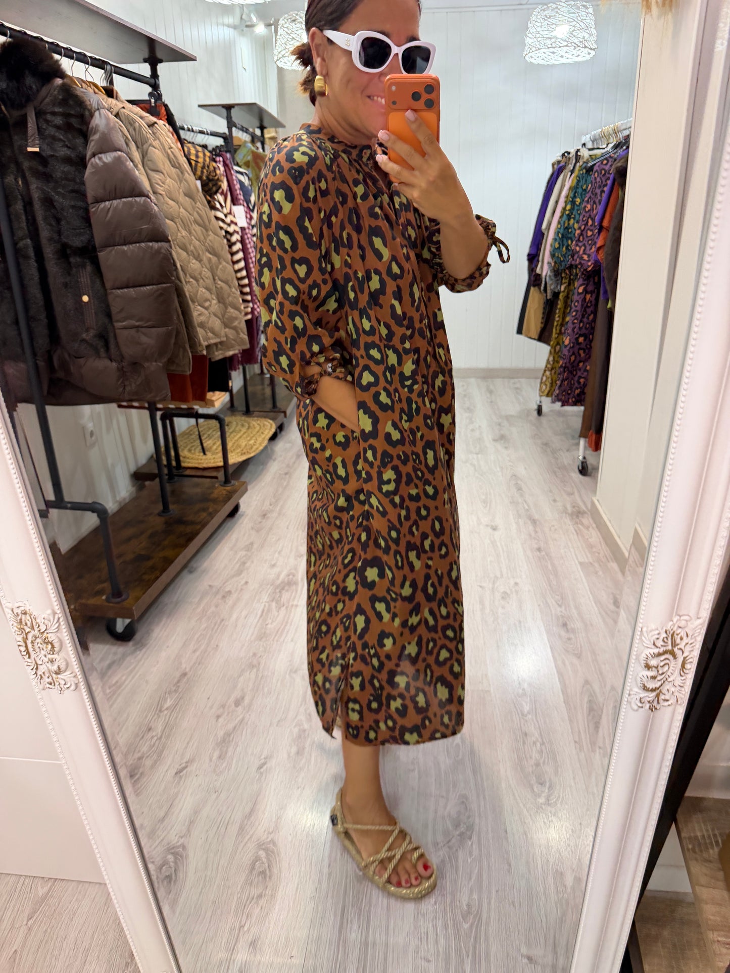 Vestido Leopardo contrastes camel