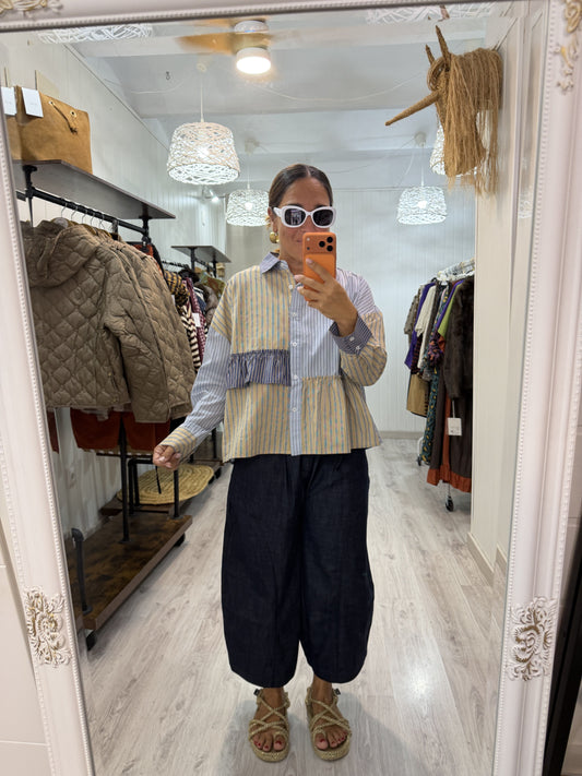 Camisa Miren azul y camel