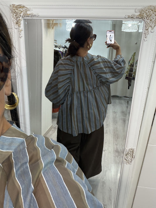 Blusa Kyoto taupe y gris