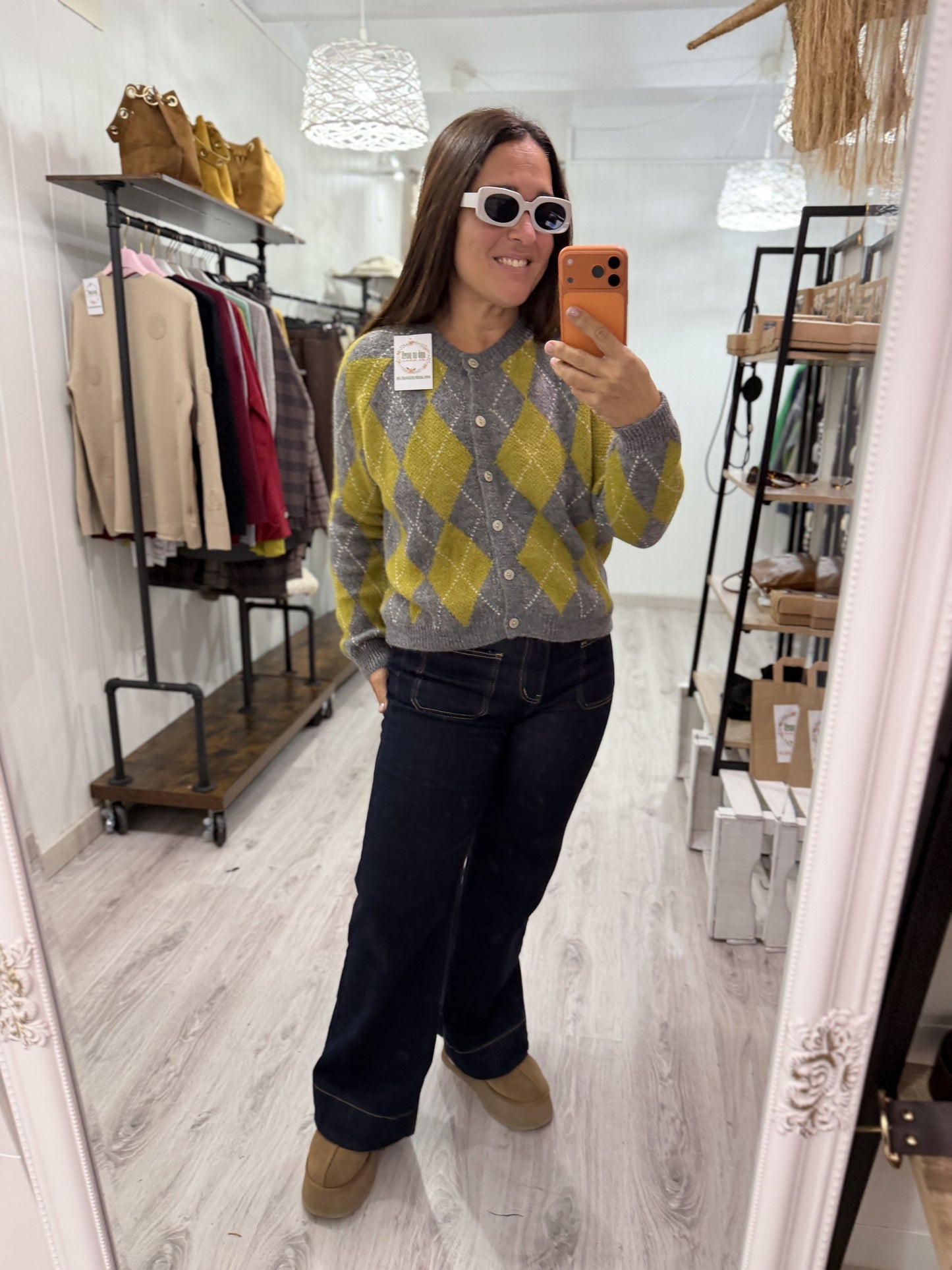 Chaqueta Kate rombos lima y gris