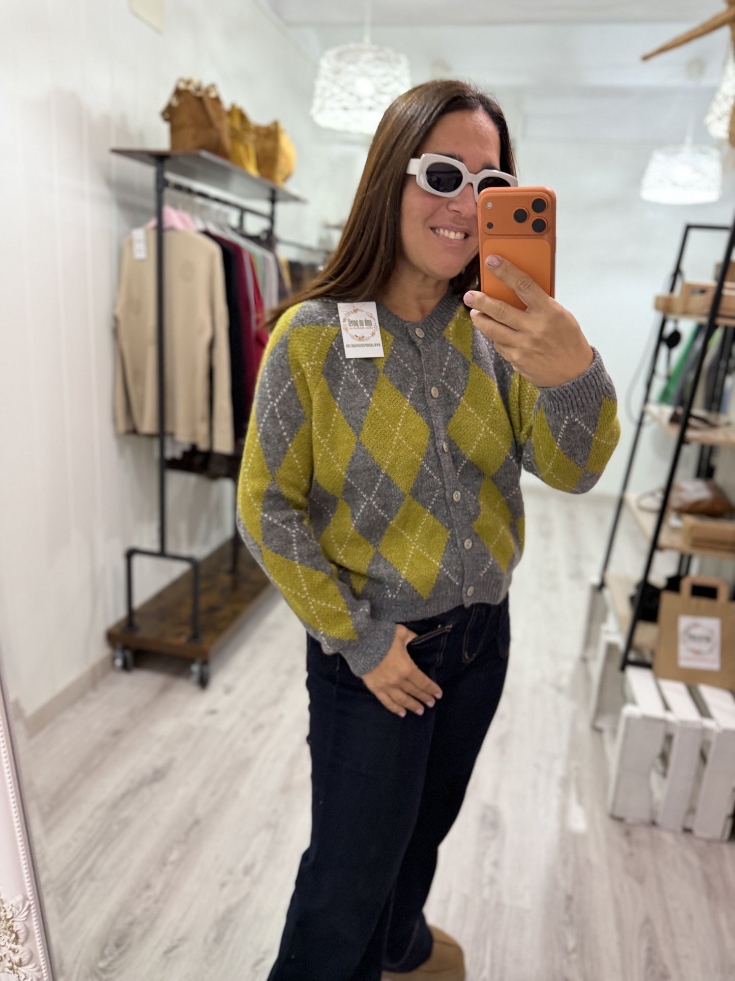 Chaqueta Kate rombos lima y gris