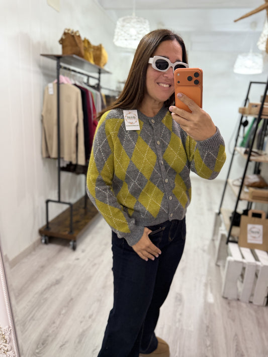 Chaqueta Kate rombos lima y gris