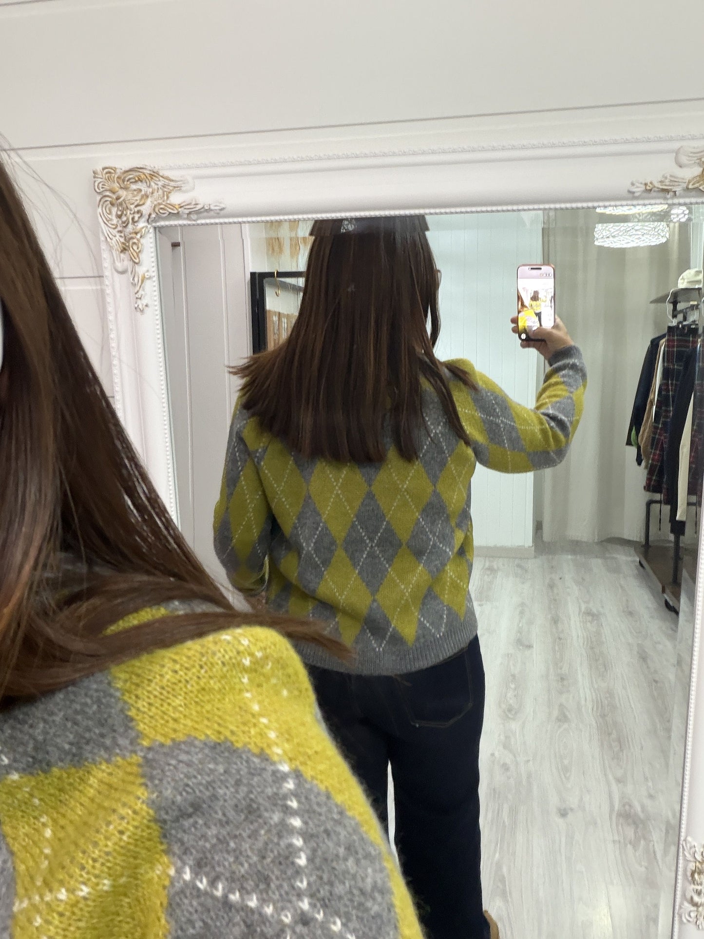 Chaqueta Kate rombos lima y gris