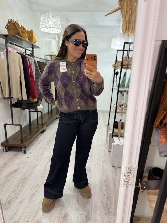 Chaqueta Kate rombos lila y taupe