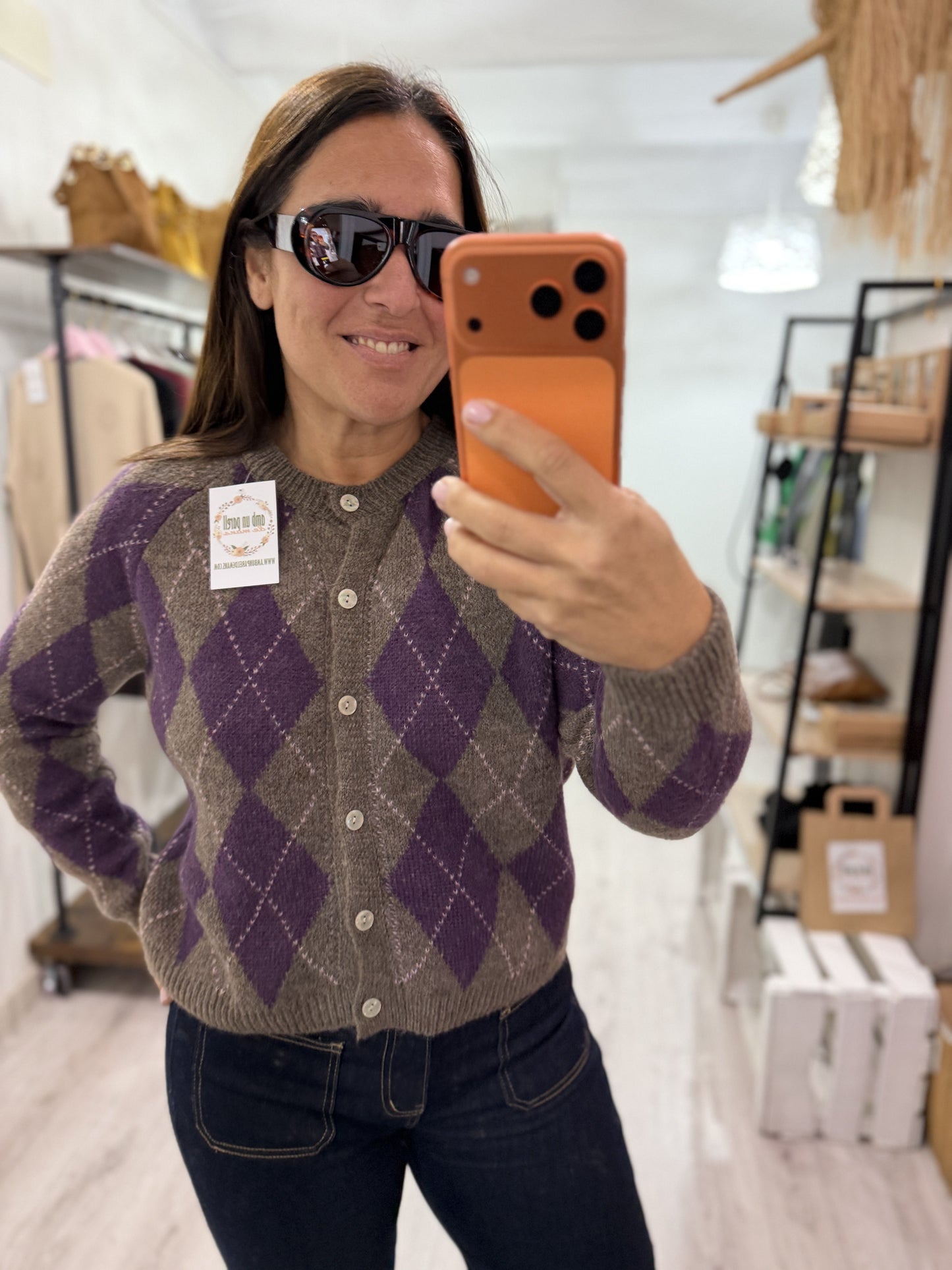 Chaqueta Kate rombos lila y taupe