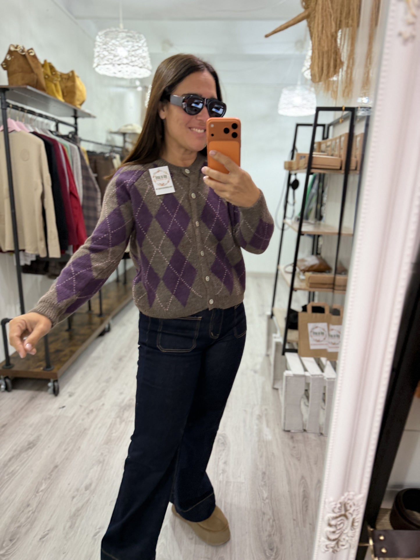 Chaqueta Kate rombos lila y taupe