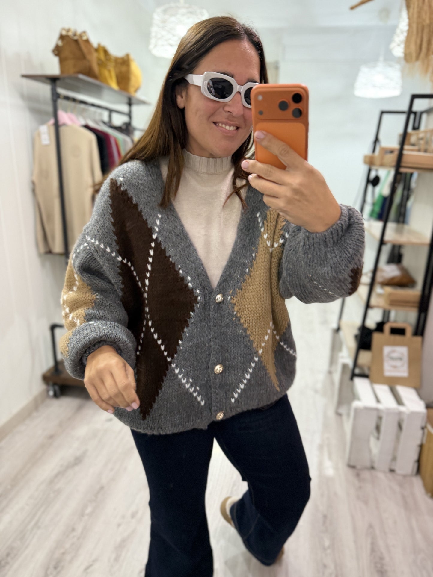 Chaqueta Rombos oversize gris