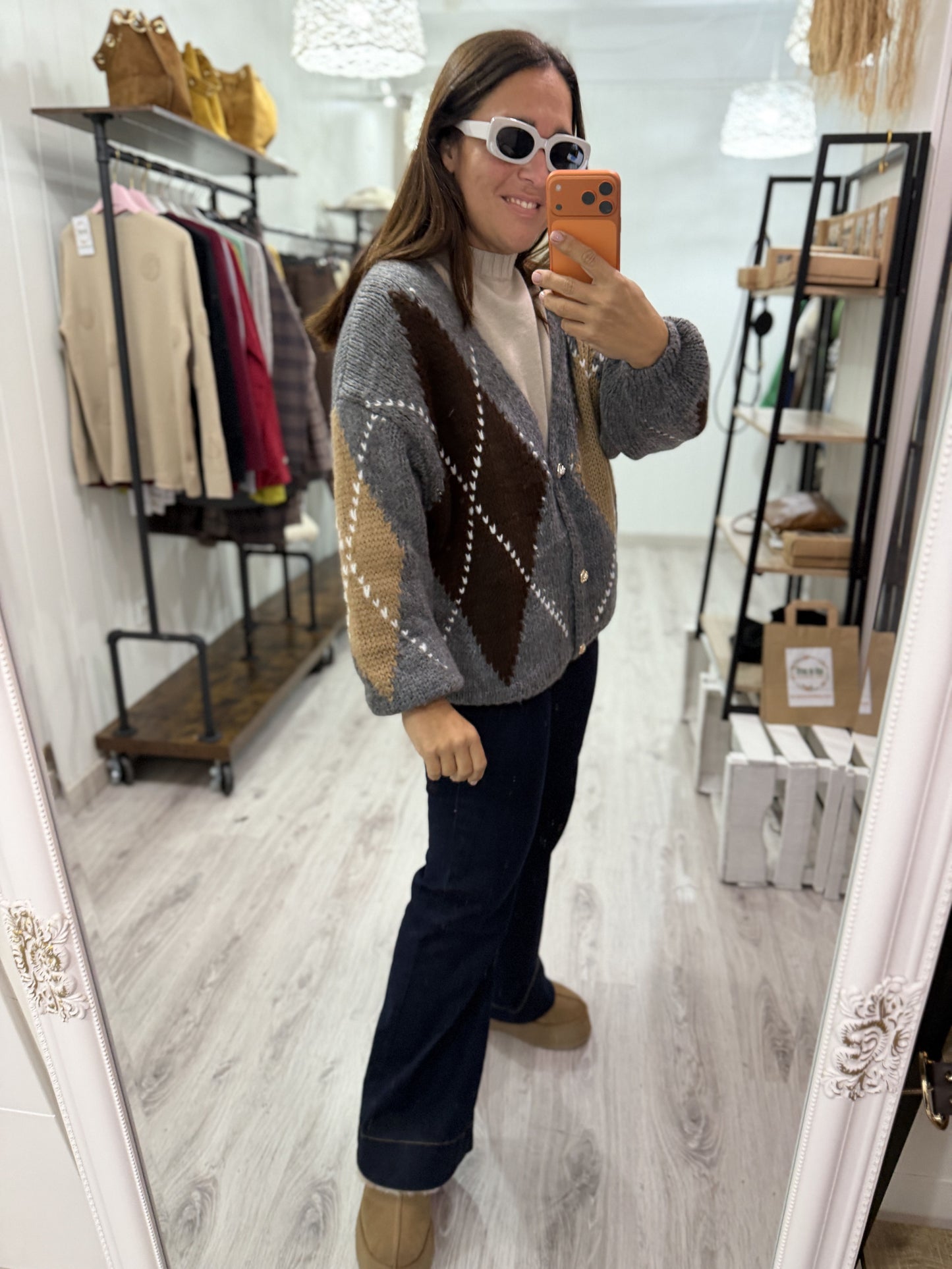 Chaqueta Rombos oversize gris