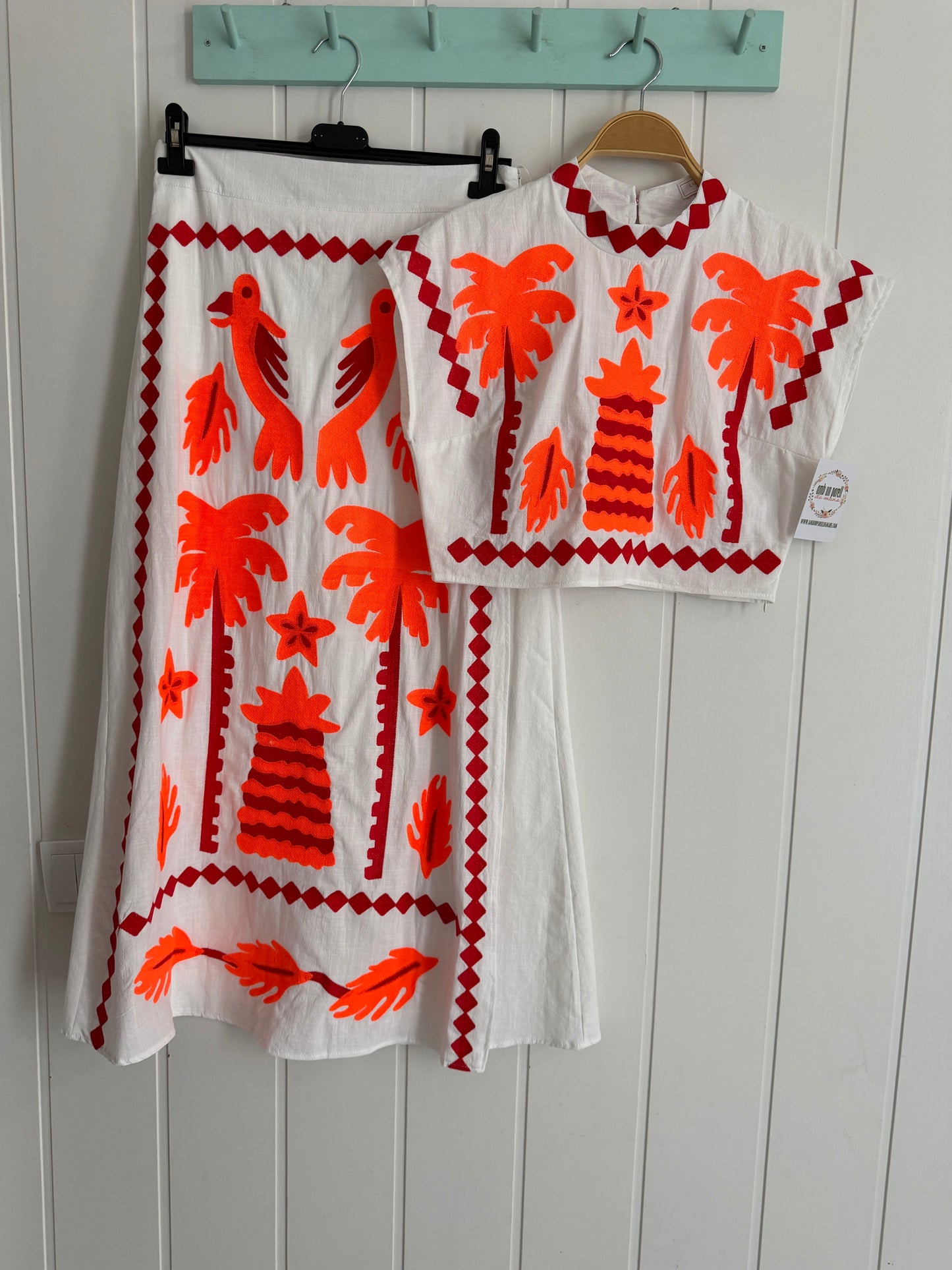 Conjunto Jalisco blanco, naranja y rojo