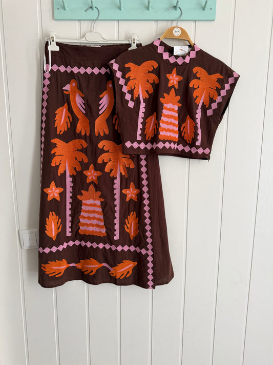 Conjunto Jalisco marrón, naranja y rosa