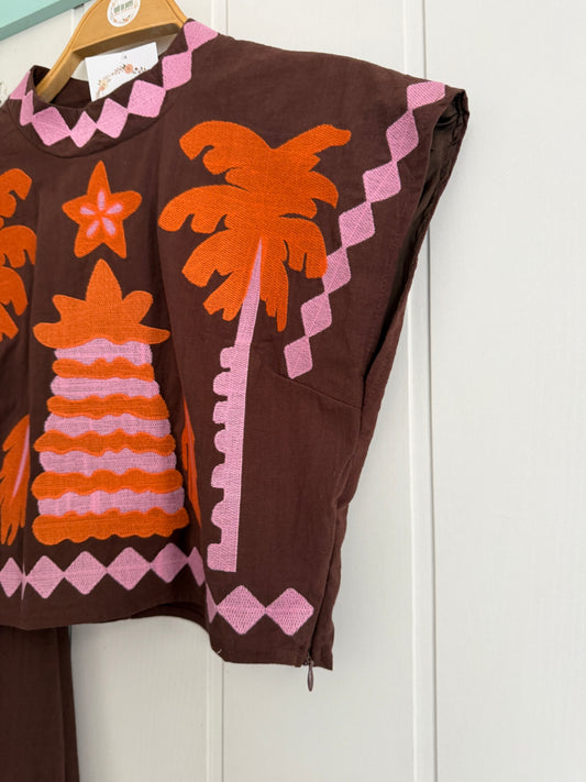 Conjunto Jalisco marrón, naranja y rosa