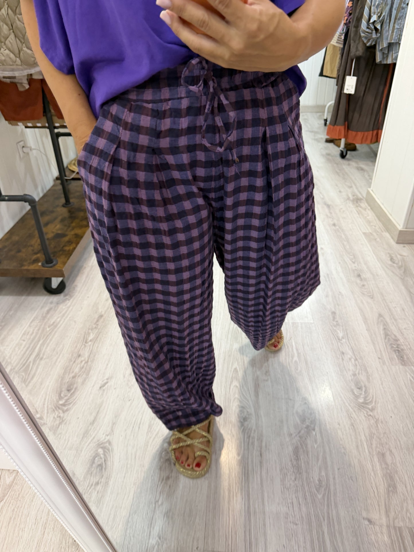 Pantalón Vichy obsession lila y berenjena