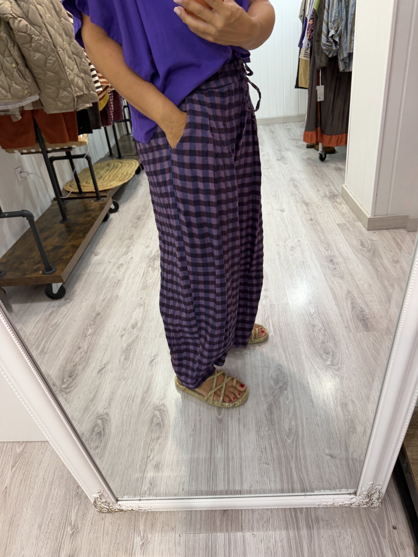 Pantalón Vichy obsession lila y berenjena