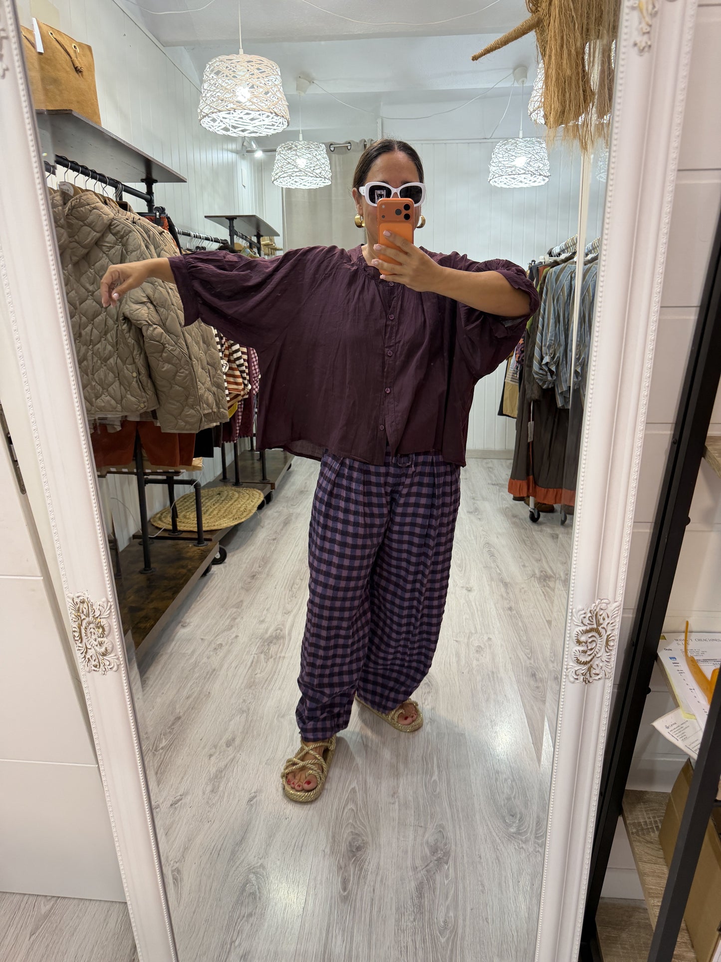 Pantalón Vichy obsession lila y berenjena