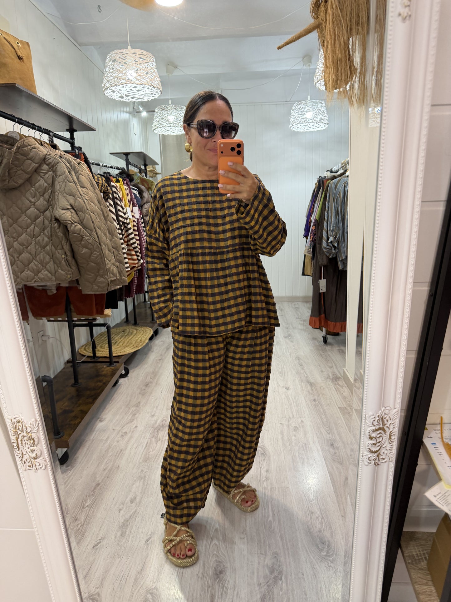Blusa Vichy Obsession mostaza y chocolate