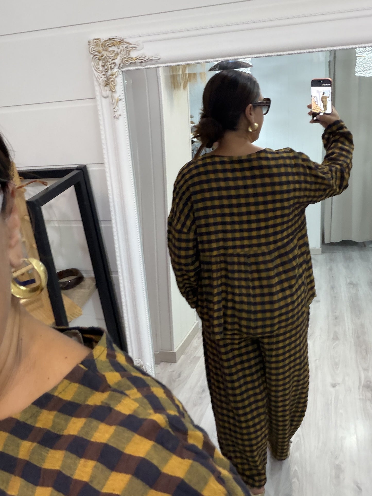 Blusa Vichy Obsession mostaza y chocolate