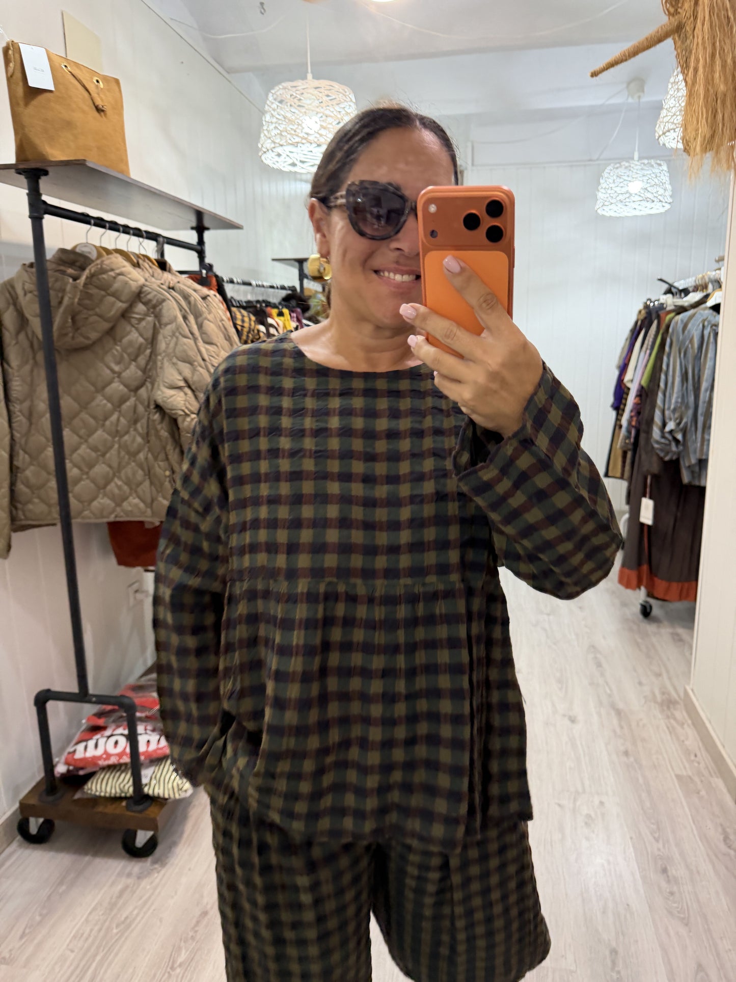 Blusa Vichy Obsession verde y chocolate