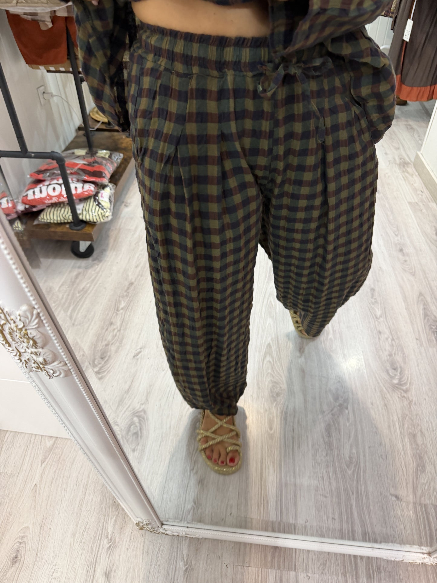Pantalón Vichy obsession verde y chocolate