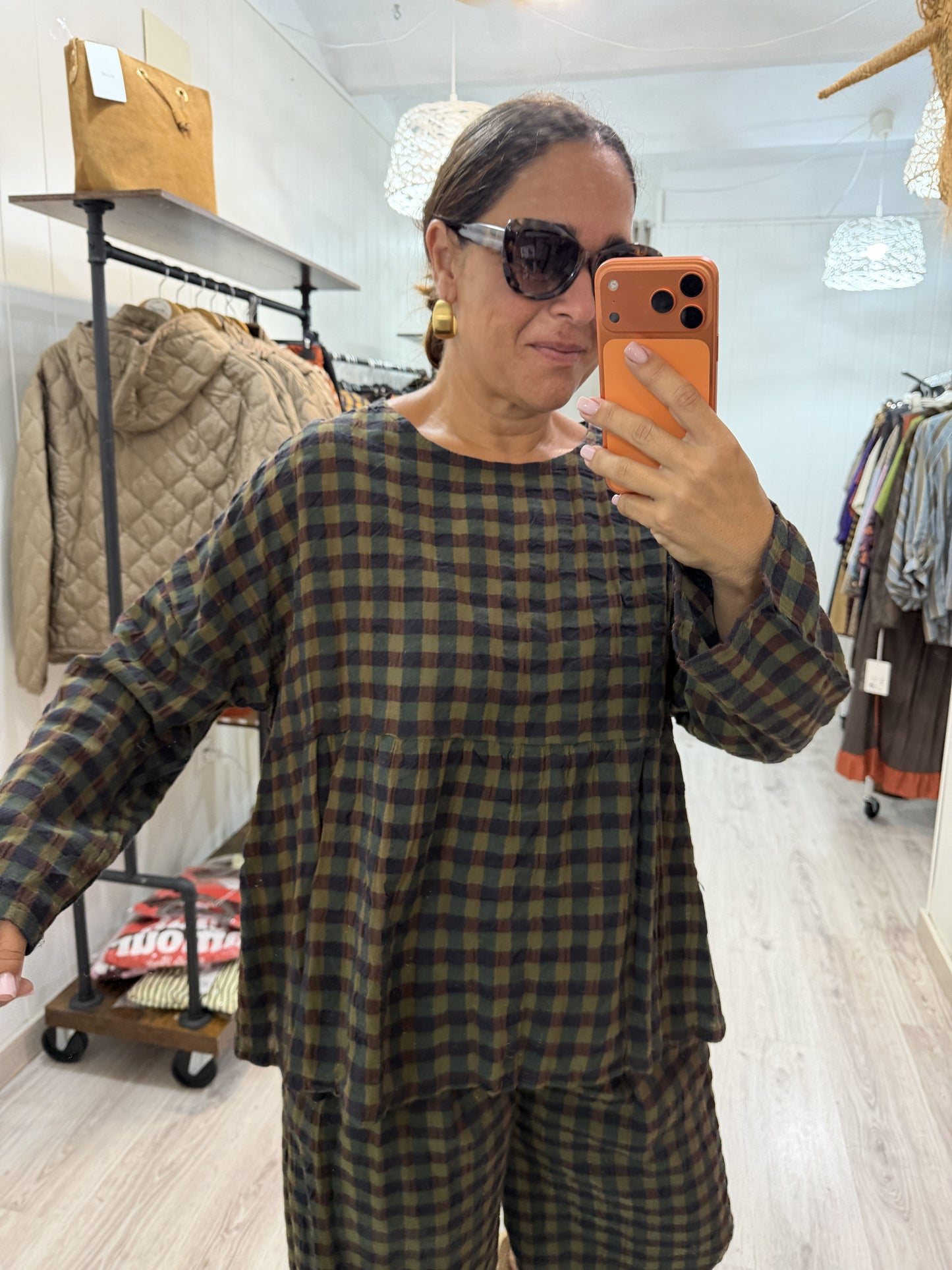 Blusa Vichy Obsession verde y chocolate