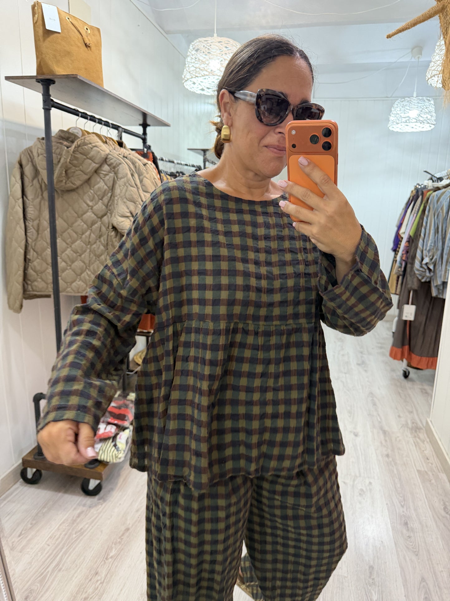 Blusa Vichy Obsession verde y chocolate