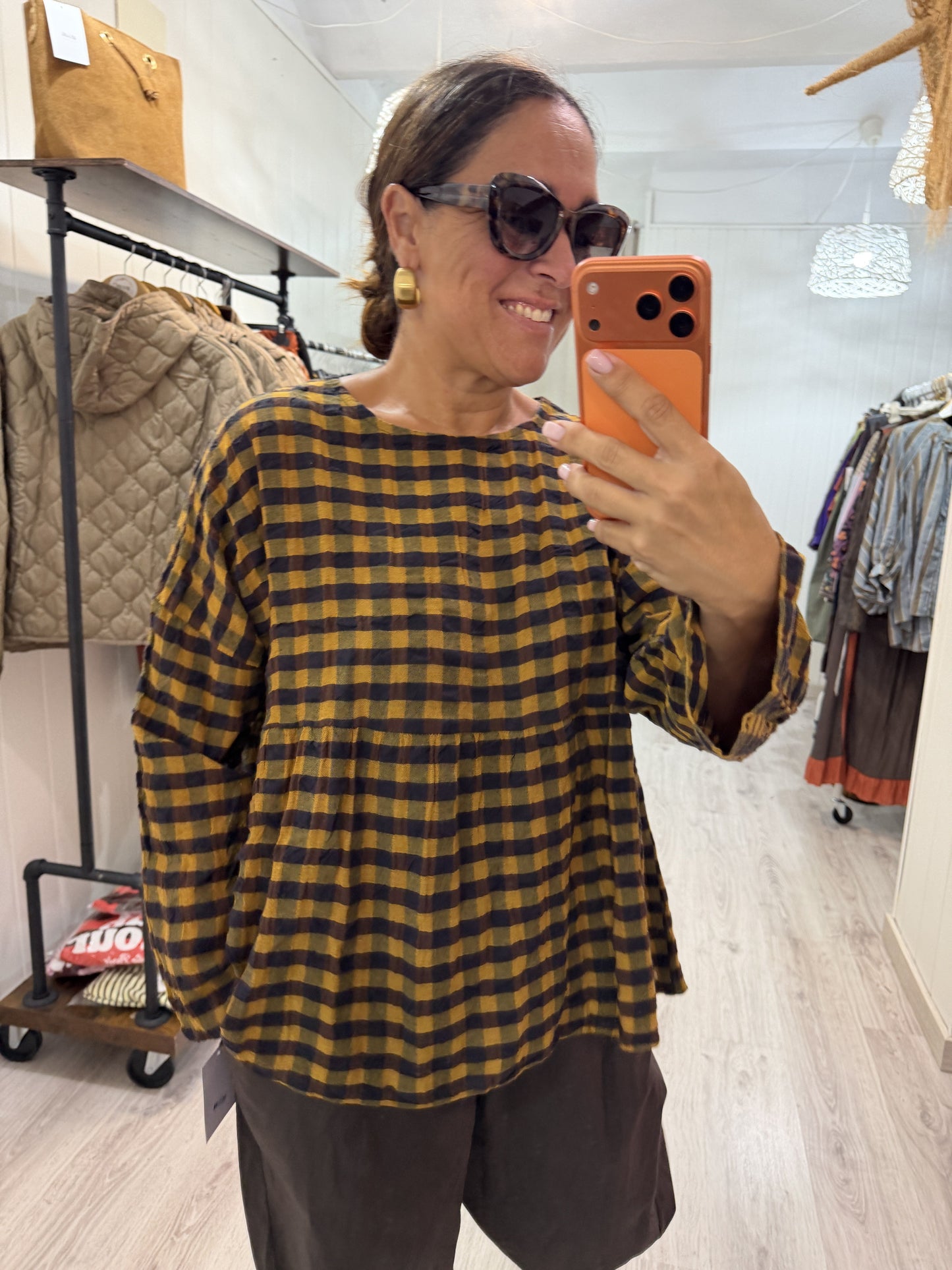 Blusa Vichy Obsession mostaza y chocolate