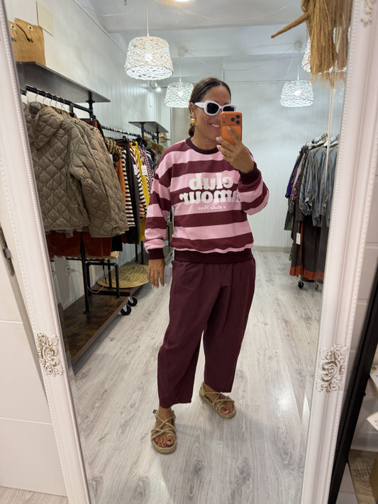 Sudadera Club Amour burdeos y rosa