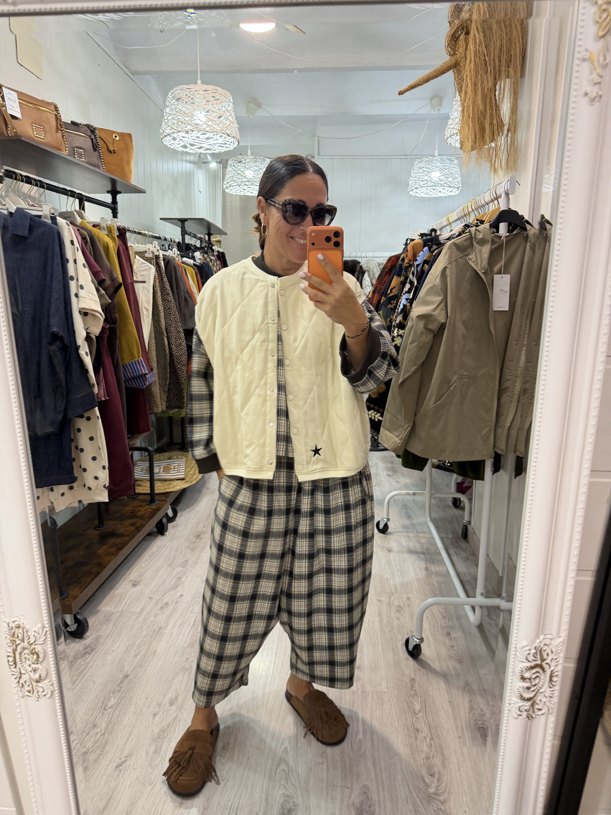 Conjunto Aiko tartan marino, kaki y beige