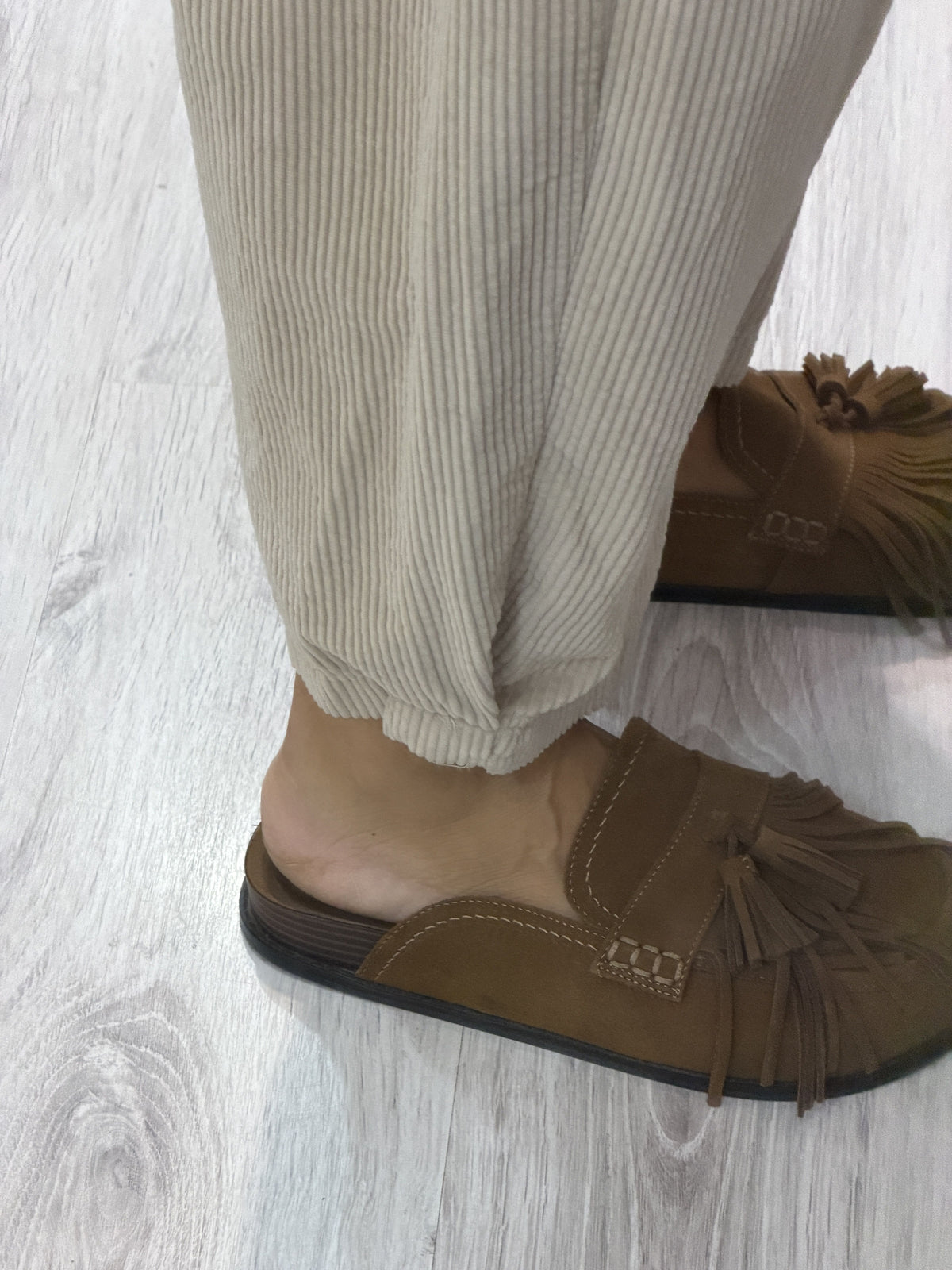 Pantalon pana slouchy beige