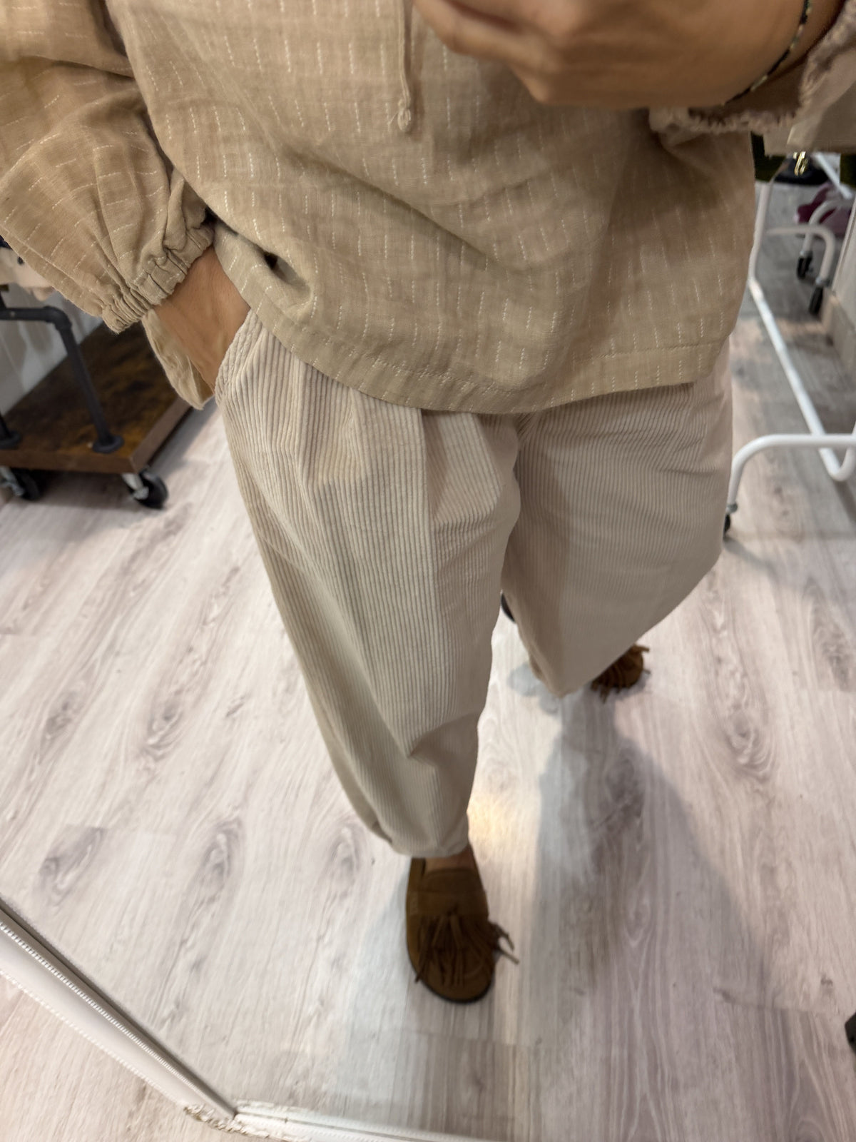 Pantalon pana slouchy beige