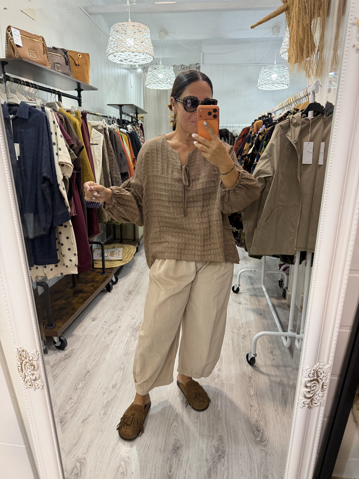 Pantalon pana slouchy beige